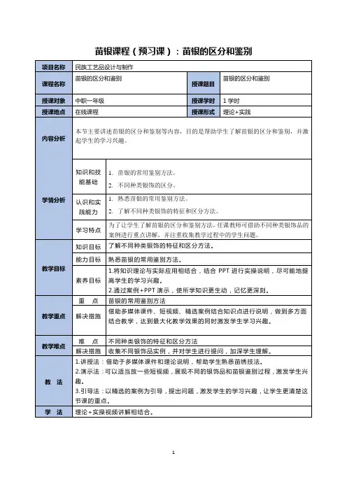 教案(苗银课程：(预习课)苗银的区分和鉴别)