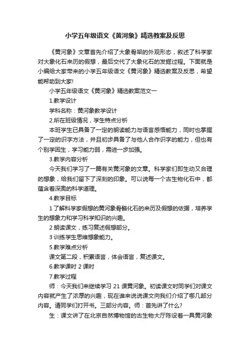 小学五年级语文《黄河象》精选教案及反思
