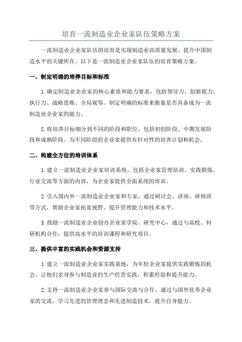 培育一流制造业企业家队伍策略方案