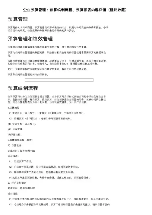 企业预算管理：预算编制流程、预算报表内容详情（建议收藏）