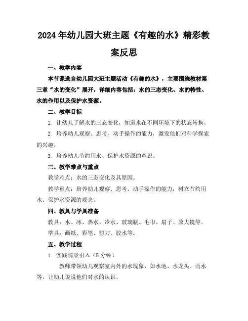 2024年幼儿园大班主题《有趣的水》精彩教案反思