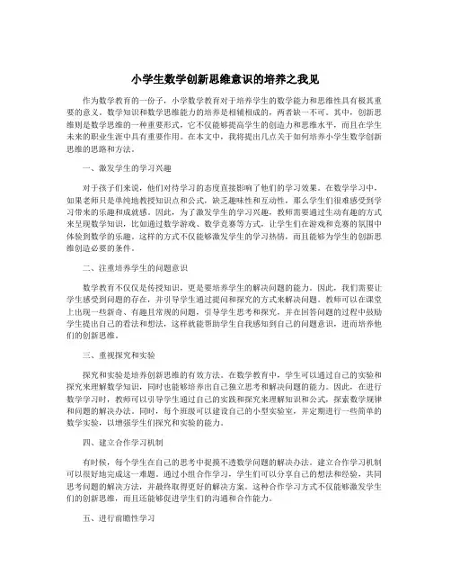 小学生数学创新思维意识的培养之我见