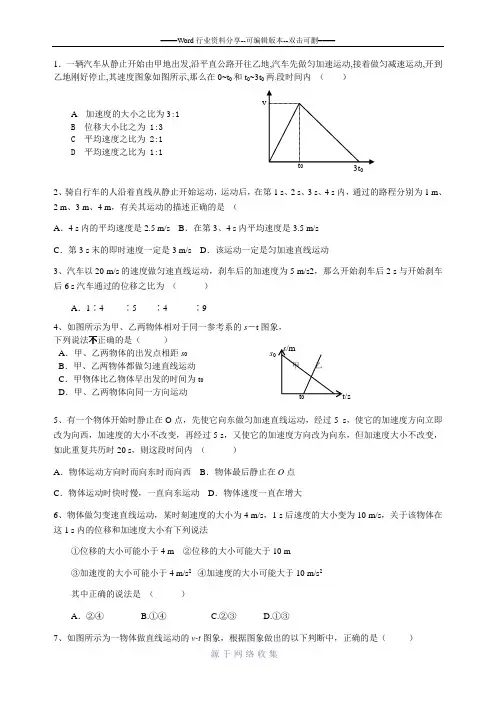 高一物理必修一运动学练习题