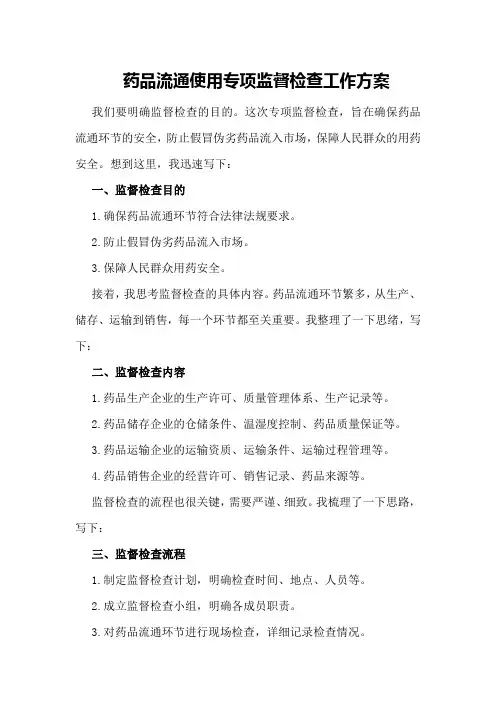 药品流通使用专项监督检查工作方案