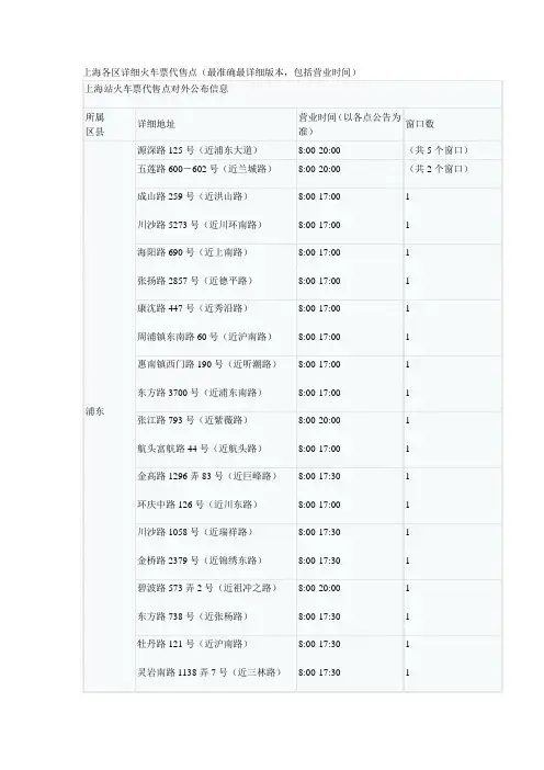 上海各区详细火车票代售点