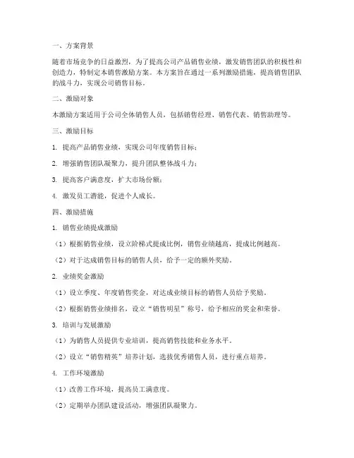 公司产品销售激励方案