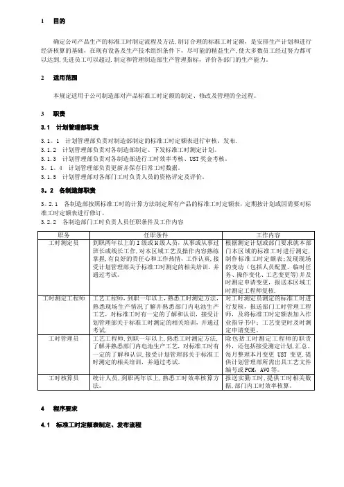标准工时定额制定流程及方法