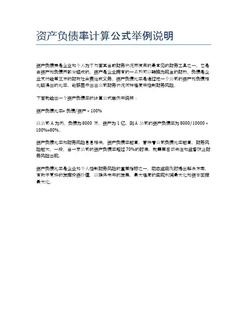 资产负债率计算公式举例说明