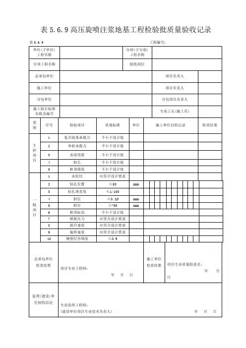 高压旋喷注浆地基工程检验批质量验收记录