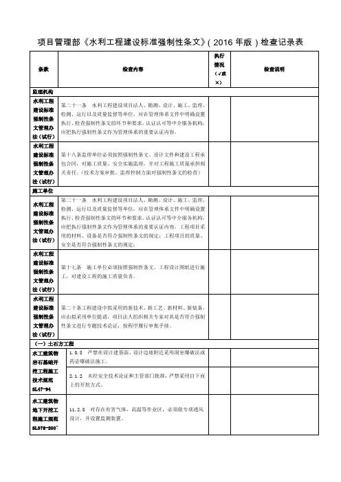 水利工程建设标准强制性条文检查记录表