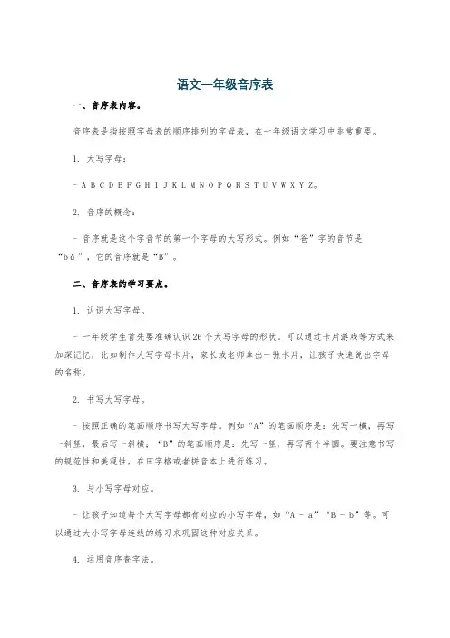 语文一年级音序表