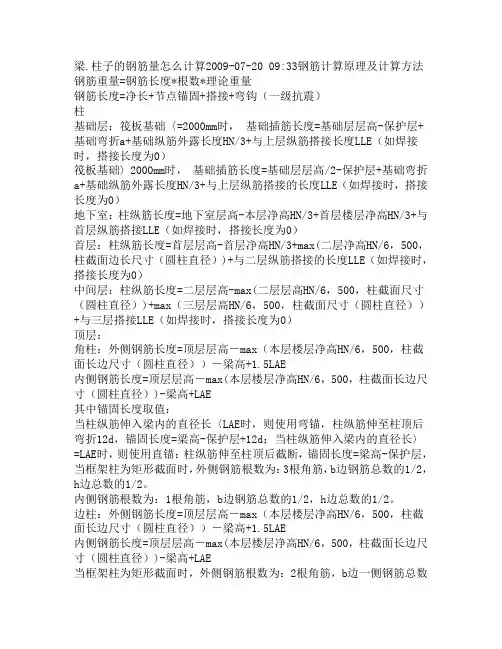 梁[1].柱子的钢筋量怎么计算