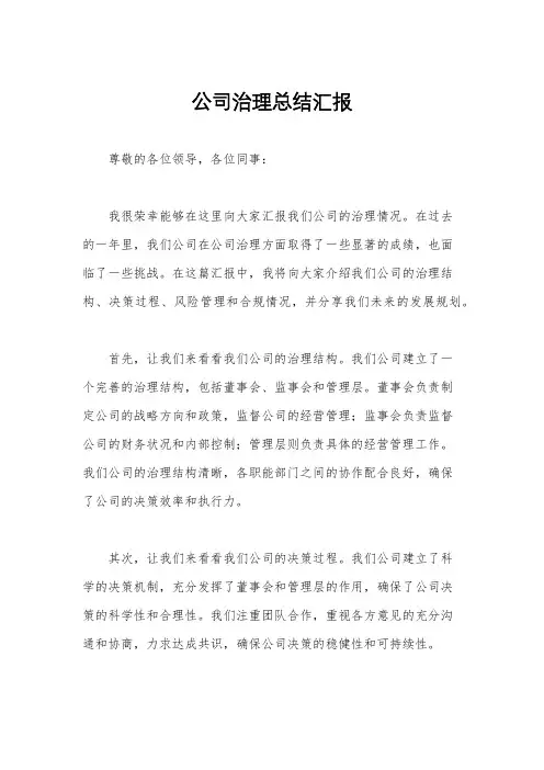 公司治理总结汇报