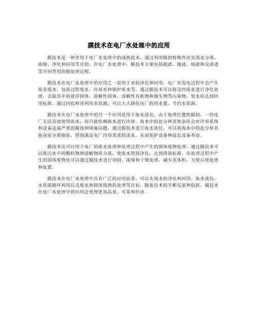 膜技术在电厂水处理中的应用