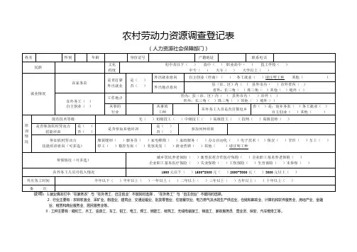 农村劳动力资源调查登记表