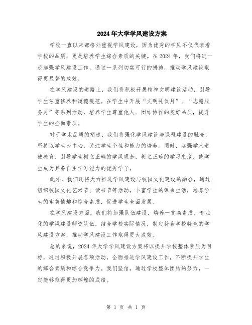 2024年大学学风建设方案