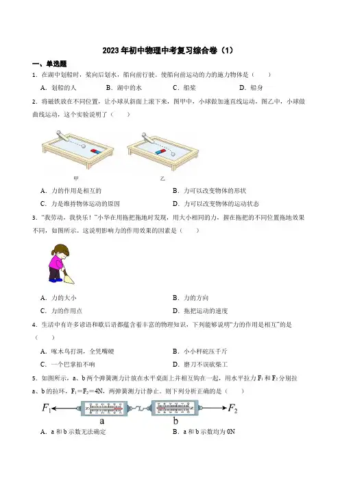人教版2024年初中物理中考复习综合卷(含答案解析)【可编辑打印】