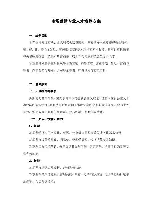 市场营销专业人才培养方案市场营销专业人才培养方案