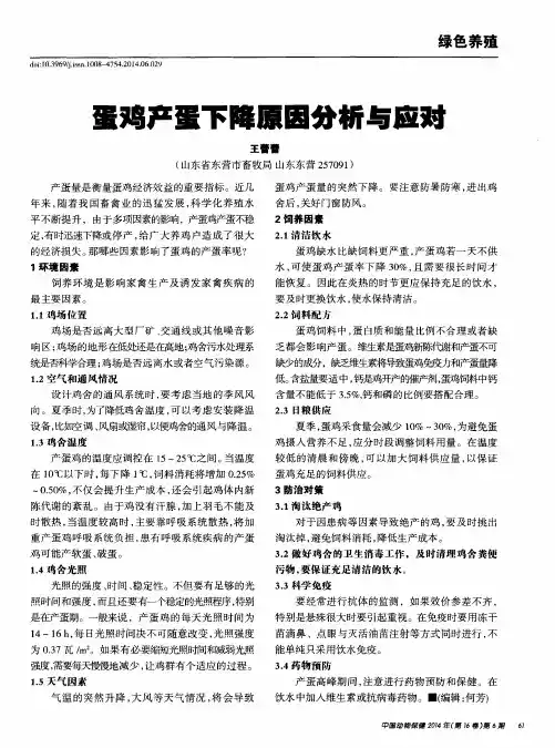 蛋鸡产蛋下降原因分析与应对