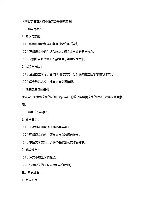 《湖心亭看雪》初中语文公开课教案设计