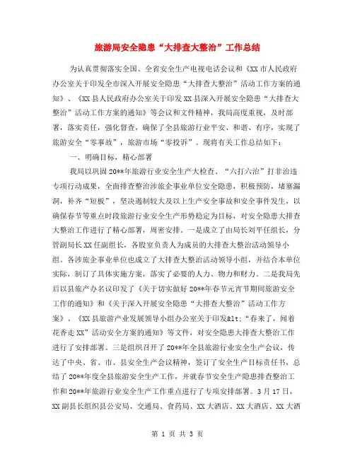 旅游局安全隐患“大排查大整治”工作总结