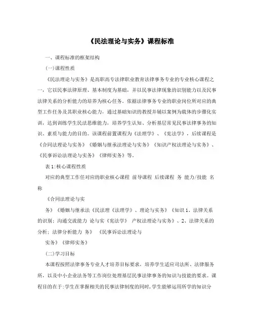 《民法理论与实务》课程标准