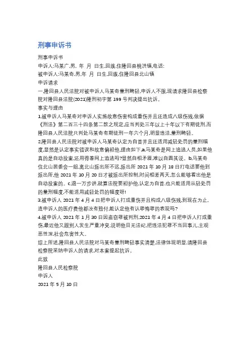 刑事申诉书精选9篇