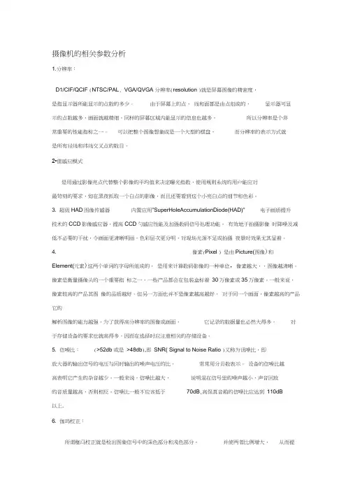 摄像机的相关参数分析