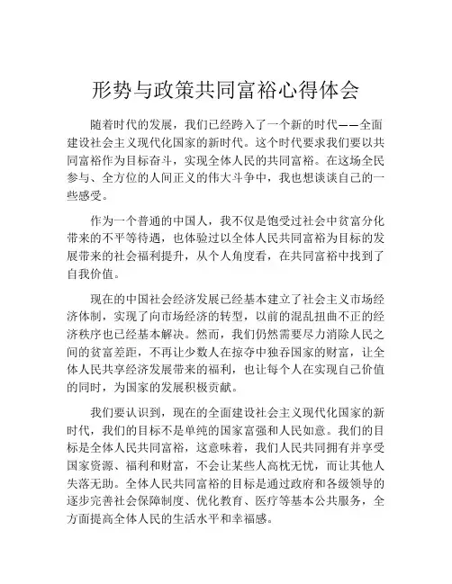 形势与政策共同富裕心得体会