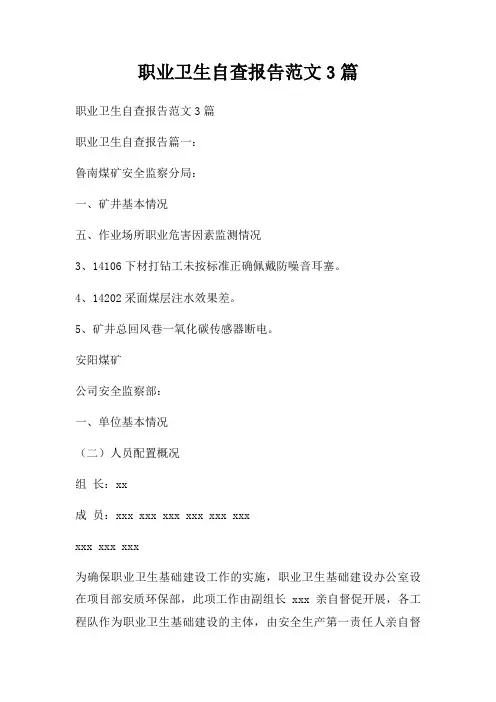 职业卫生自查报告3篇