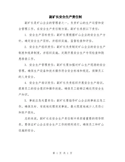 副矿长安全生产责任制