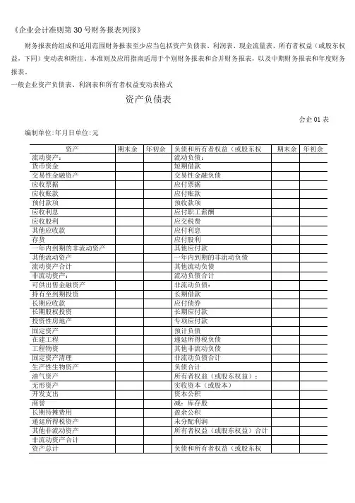财务报表标准格式-完整版-财务报表