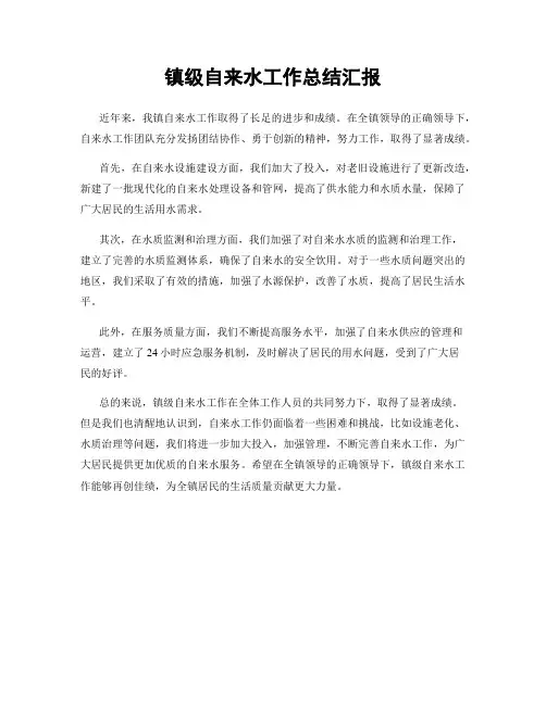 镇级自来水工作总结汇报