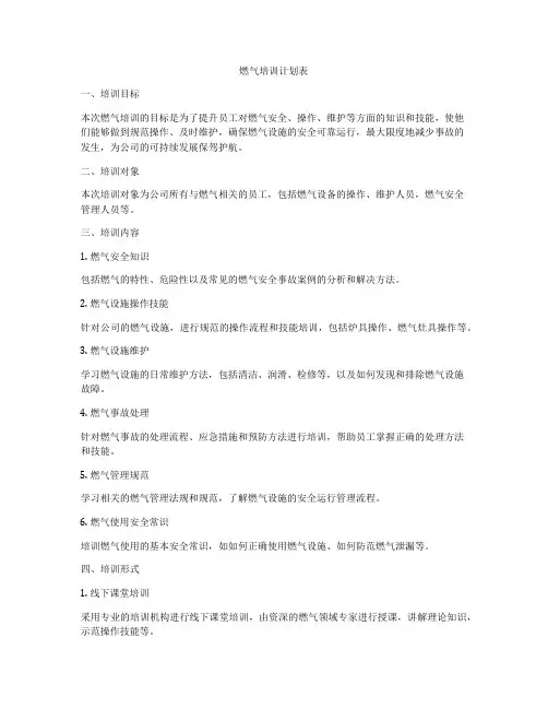 燃气培训计划表