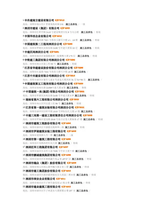 深圳建筑施工企业一览表