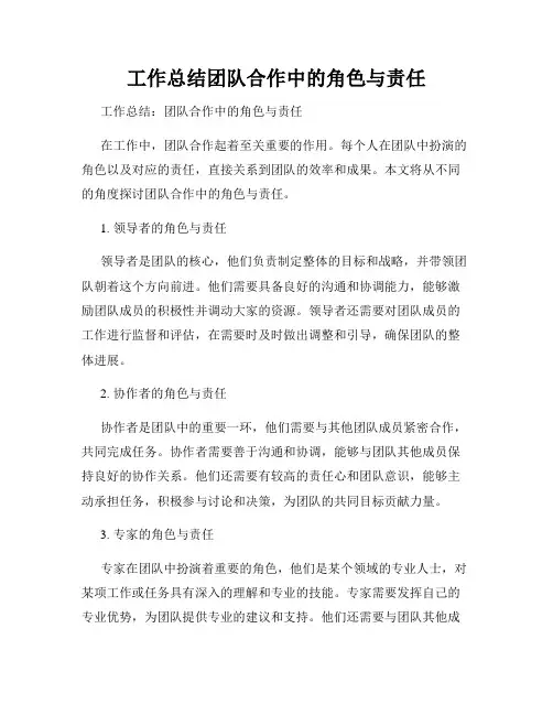 工作总结团队合作中的角色与责任