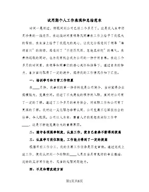 试用期个人工作表现和总结范本(3篇)