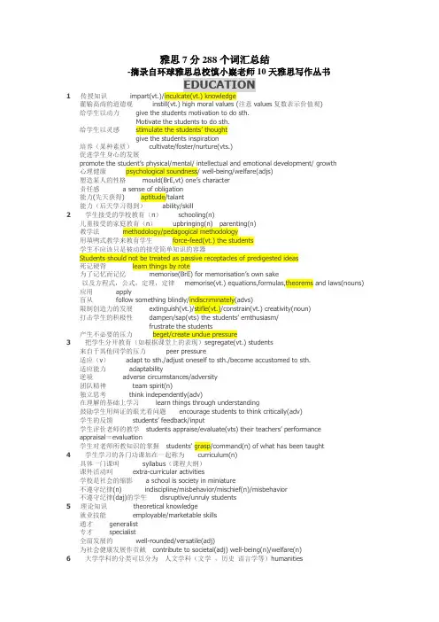 雅思7分写作的288个词汇总结