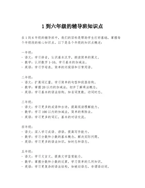 1到六年级的辅导班知识点