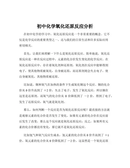 初中化学氧化还原反应分析
