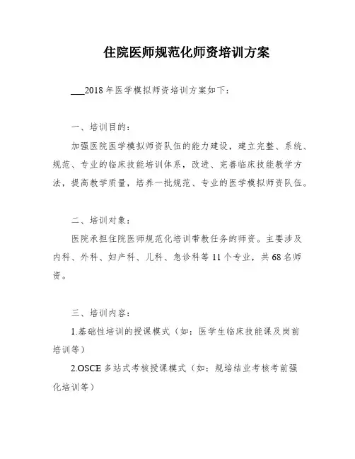 住院医师规范化师资培训方案