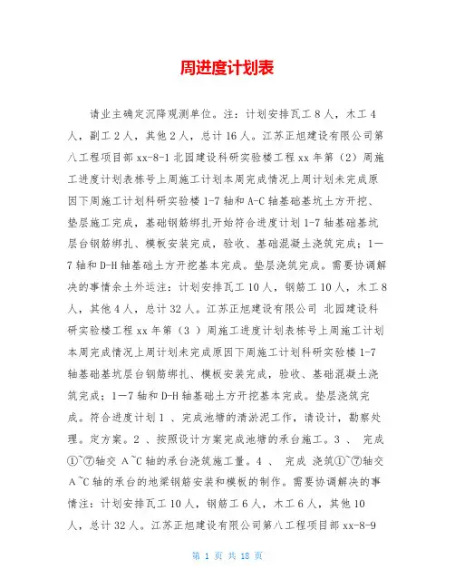周进度计划表