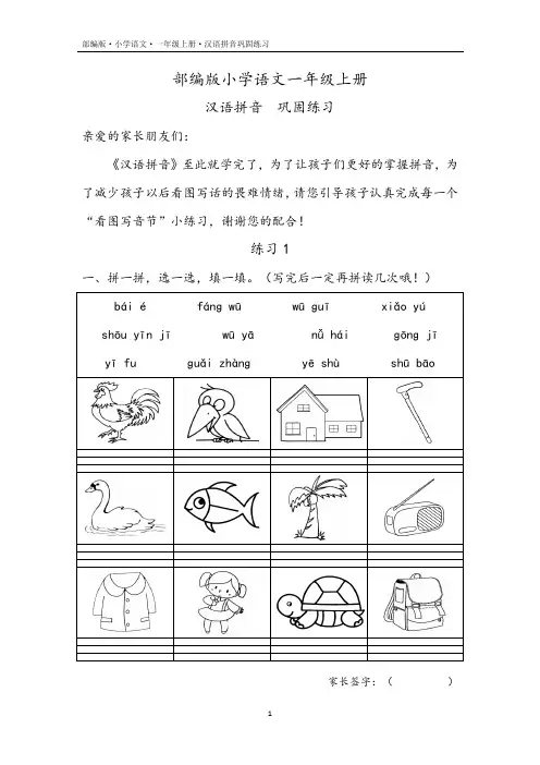 汉语拼音巩固练习看图写音节-2024-2025学年语文一年级上册统编版
