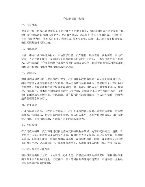 中介创业项目计划书