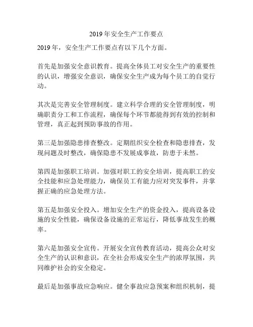 2019年安全生产工作要点