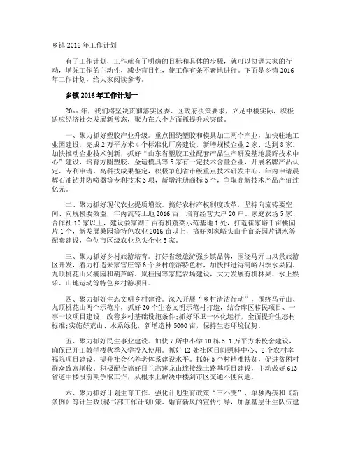 乡镇工作计划