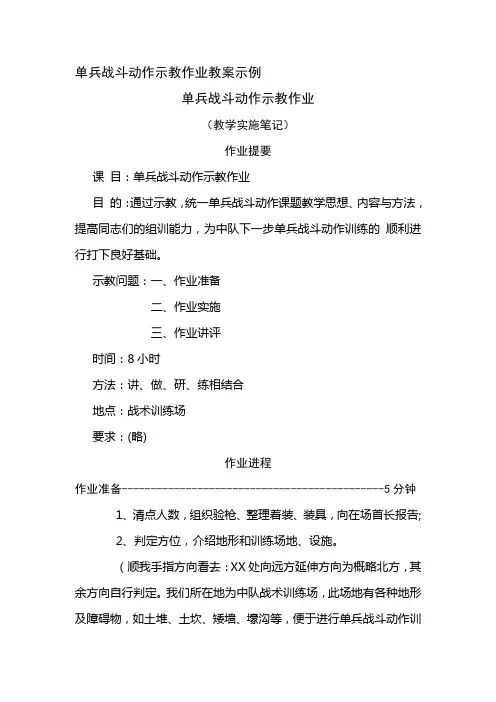 单兵战斗动作示教作业教案示例