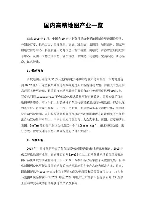 国内高精地图产业一览
