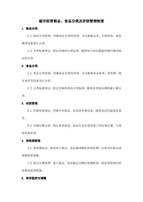 超市经营商品、食品分类及存放管理制度