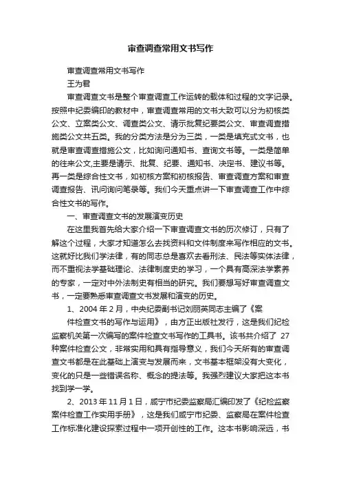 审查调查常用文书写作
